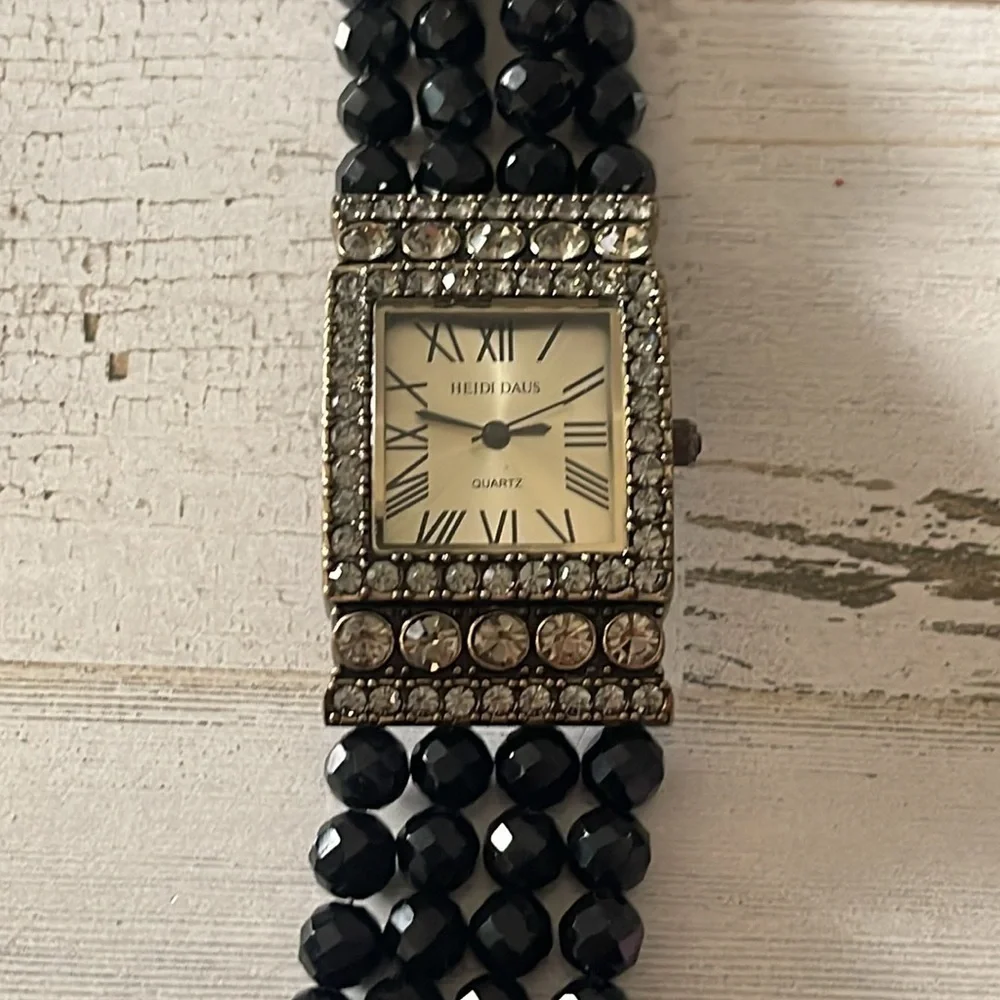 Sparkling Heidi Daus Black Beaded Crystal Watch.